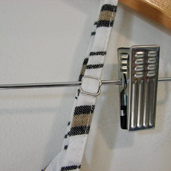 Linen Blend Dress Spaghetti Strap Lauren Vidal White Black Tan Stripe Small - Picture 11 of 12